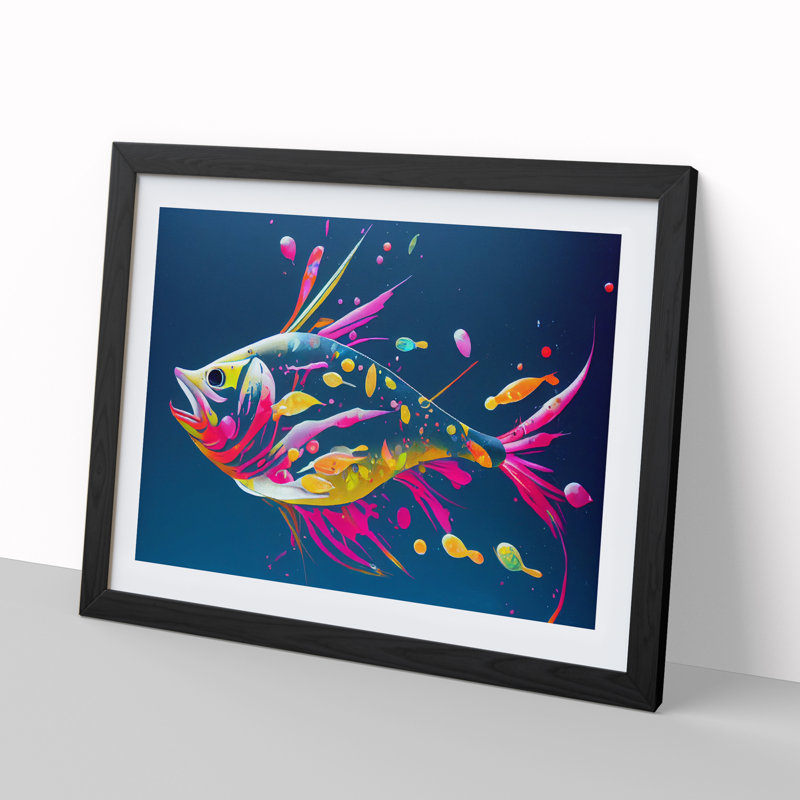 XH1022-3879X Fish Splash Vol.2 Abstract - Single Picture Frame Painting, 46cm H x 64cm W x 2cm D, Black