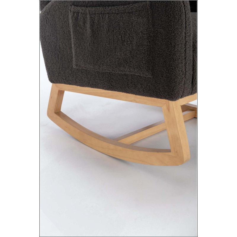 Chaise berçante en tissu Teddy avec pieds en bois paquet, Gris foncé