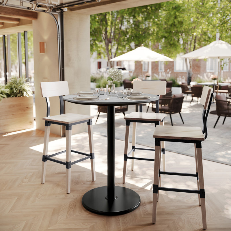 Plateau de table commercial à surface lisse avec base ronde à hauteur de barre, H 42 po x L 36 po x l 36 po, Gris