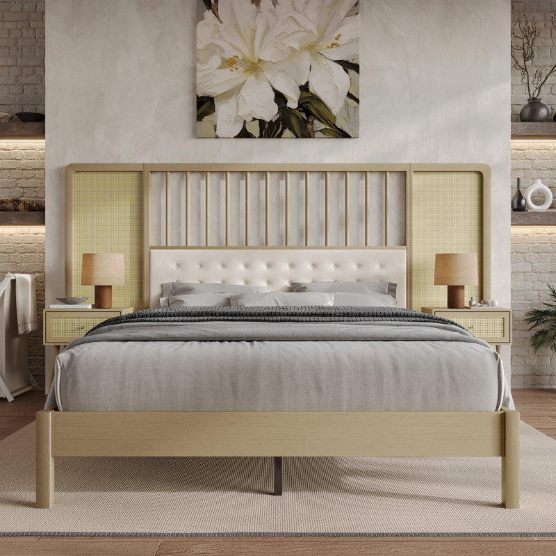 Queen Wooden Wall Bed With 2 Nightstand In Antique Oak, Antique Oak, King