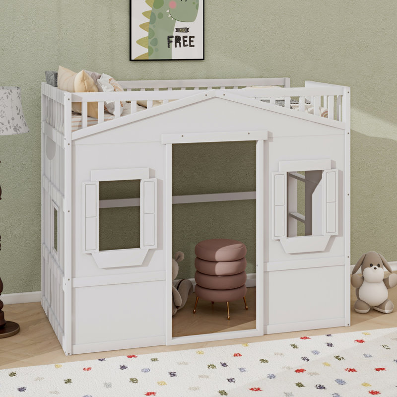 Lit mezzanine Abhir Kids, Gris / blanc, Lit simple