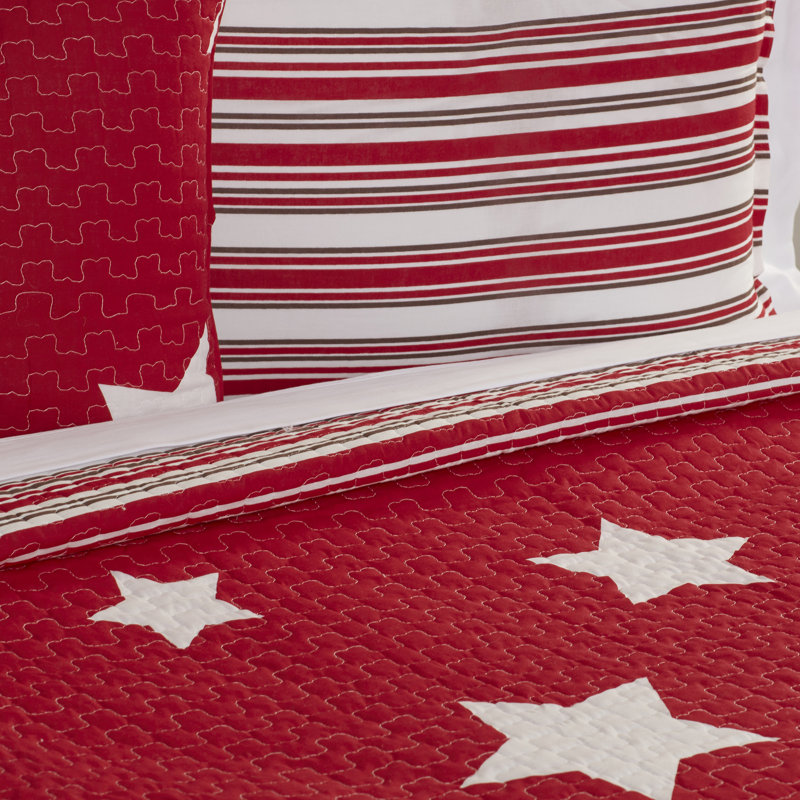 Star Cotton Reversible Traditional Quilt Set, Navy, Twin Quilt + 1 Sham 