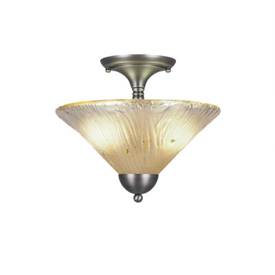 Semi-Flush 2 Bulbs With 12" Amber Crystal Glass
