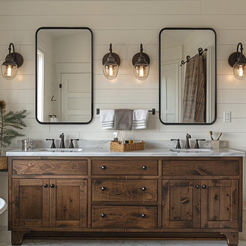 Contemporary Rectangle Bathroom Vanity Mirror | Thick Frame, 40" x 24", Matte Black
