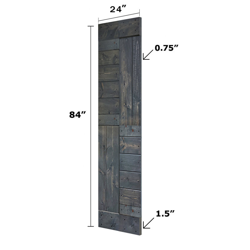 Porte de grange à panneaux en bois S Series avec trousse de quincaillerie d'installation, Gris carbone, 24 po x 84 po