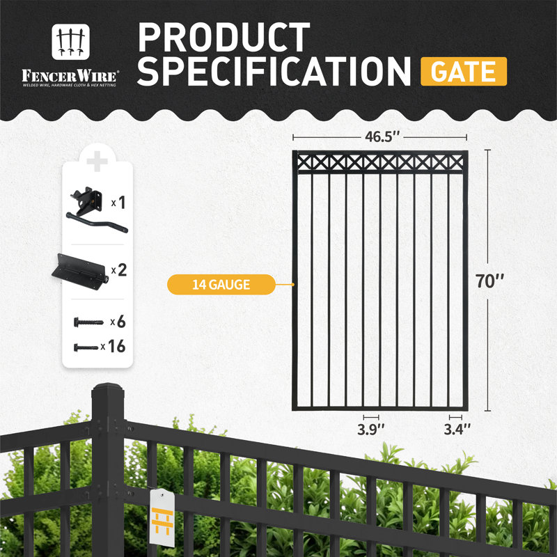 Fencer Wire Heavy Duty 4/ 5/ 6FT H X 4FT W Flat Top X-Pattern Decorative Fence Gate with Gate Lock, 6 ft. H x 4 ft. W