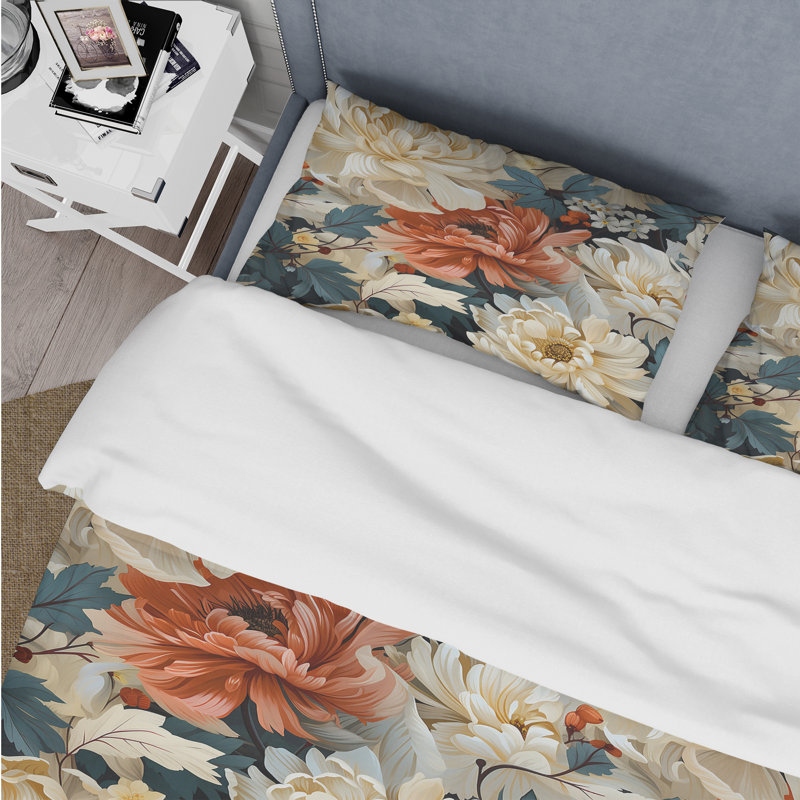 Ensemble de housse de couette Mosaic Beige and Orange Botanicals I - Floral, Housse de couette pour très grand lit et 2 très
