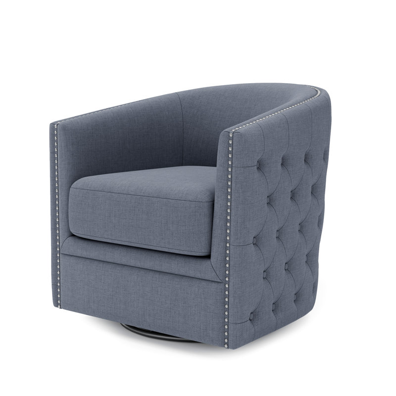 Tasniah CAL117 Compliant 32'' Wide Tufted Swivel Club Chair, Blue Polyester