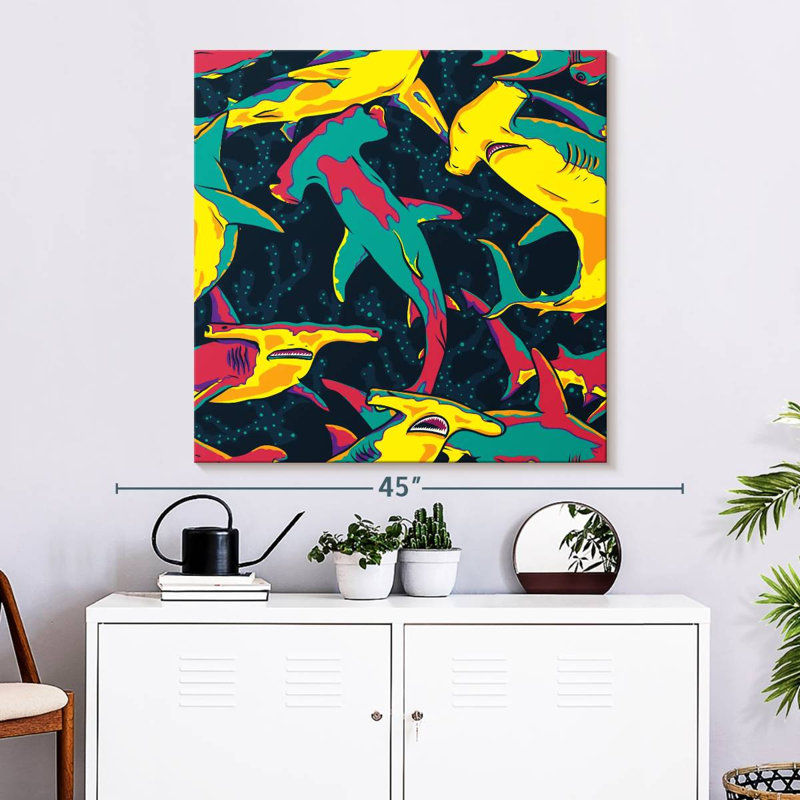 Brampt Colorful Hammerhead Sharks, 33" H x 33" W