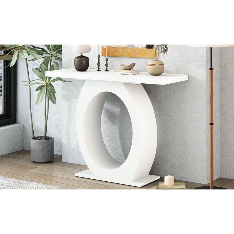 Console contemporaine à piétement ovale. Beige. 98,7 cm x 39,4 cm x 84,2 cm. Capacité de charge : 100 kg. Table élégante avec piétement pour bureau. Dimensions (P, l, H). Poids. Convient au salon et à la chambre.