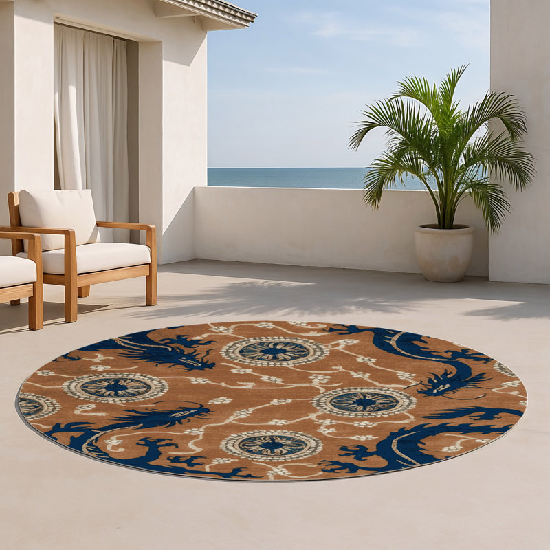Tapis d'intérieur et d'extérieur brun français, Rond 5 pi