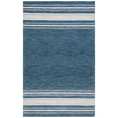 Striped Handmade Tufted Wool Area Rug in Blue/Ivory