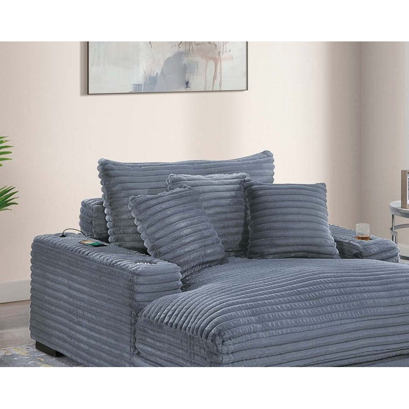 Chaise longue moderne avec 2 ports USB pour porte-gobelets, chaise d'appoint, canapé en velours côtelé