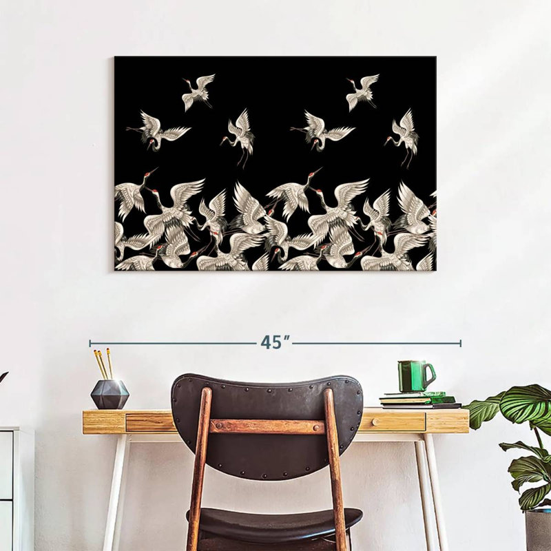 Brampt White Japanese Cranes, 26" H x 39" W