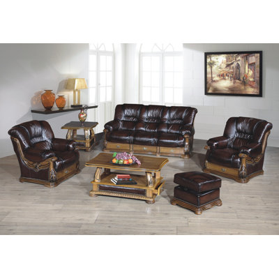 Click 50cm Wide Genuine Leather Square Solid Colour Ottoman