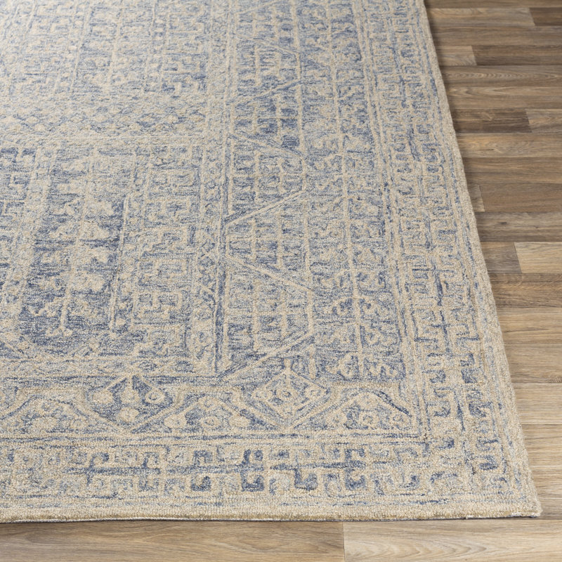 Bergmann Oriental Hand-Tufted Wool Navy/Beige Area Rug, Round 6'