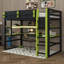 Lit mezzanine avec bureau intégré et tablettes de rangement, structure de lit en bois peu encombrante avec éclairage RVB et course latérale-2032862904-2032862911