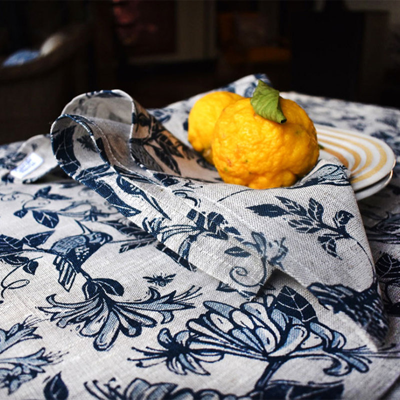 French Home Honeysuckle 59" X 118" Tablecloth - Indigo, 118" L x 59" W, Indigo/White