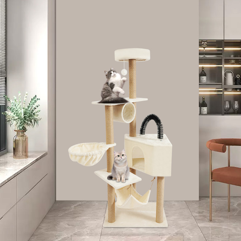Multi-Level Cat Scratching Post House, Beige