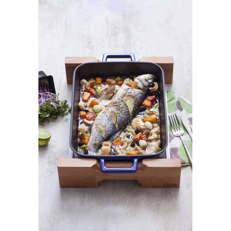 Plat de fabrication rectangulaire avec support en bois lave canada 2,7 qt, Bleu