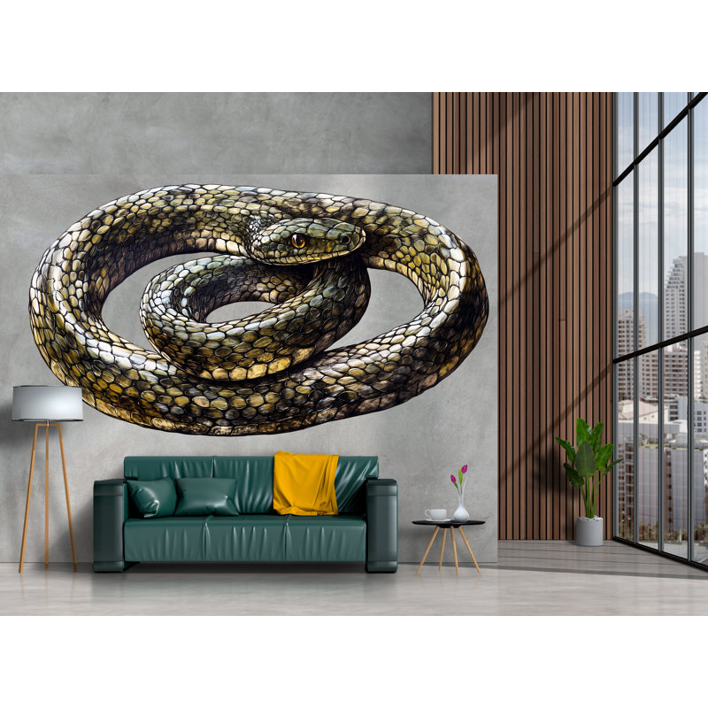 Art mural serpent, serpent enroulé, décalcomanie réaliste serpent, art mural animal gothique, décor foncé nature 240Mv