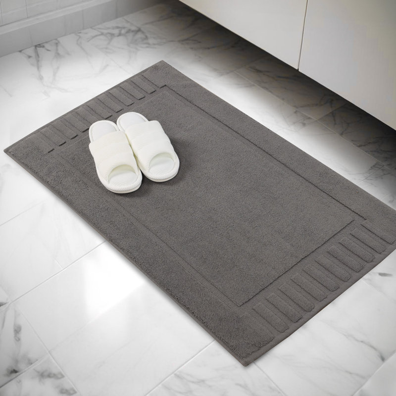 Pardue Cotton Geometric-Striped Reversible 2 Piece Bath Mat Set, Graphite, Geometric