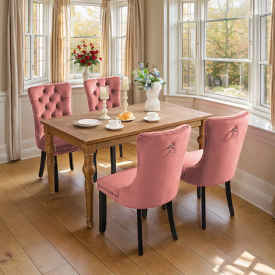 2PCS Modern Velvet Wingback Tufted Solid Wood Upholstered Dining Chairs (Set of 2)