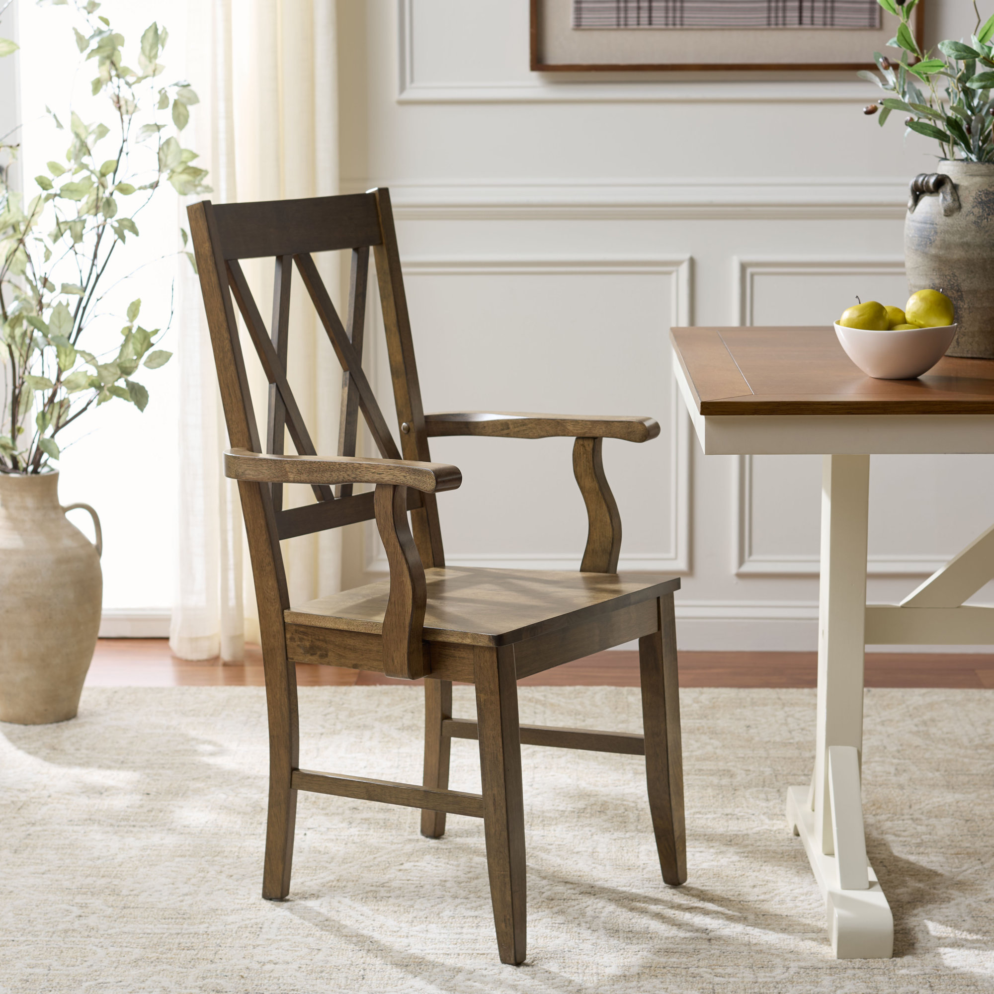 Yelena Double X-Back Arm Chair, Dark Oak