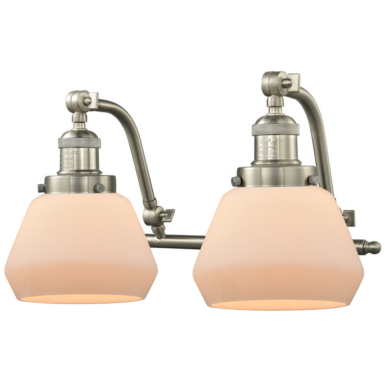 Éclairage pour salle de bain 2 lumières à intensité variable Keefe, Nickel satiné brossé, Boîtier blanc mat