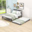 Lit plateforme double en bois avec lit gigogne simple réglable et tête de lit-995619896