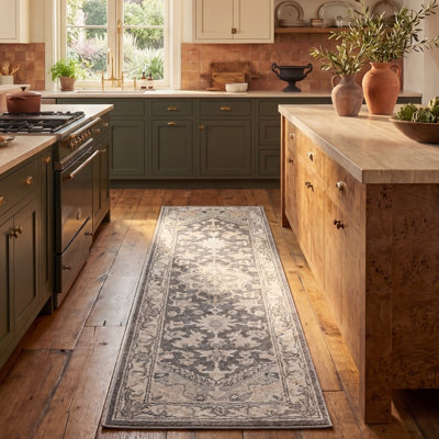 Calidia Oriental Dark Gray/Cream Area Rug