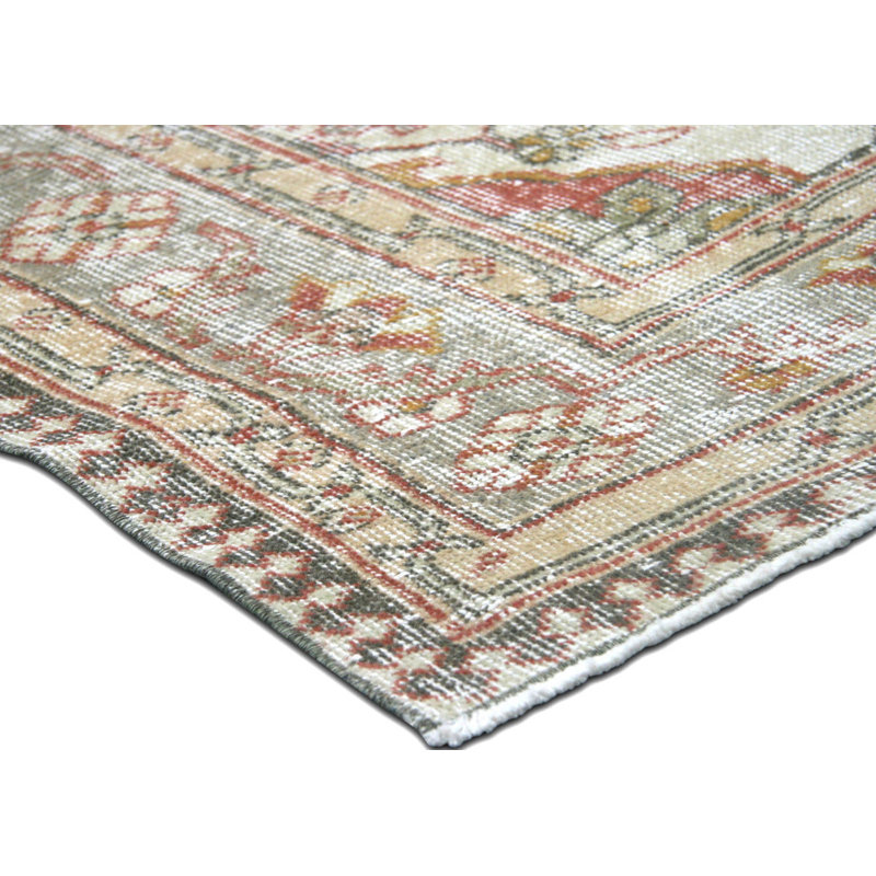 One-of-a-Kind Hand-Knotted 1960s 4'11" x 12'9" Runner Wool Area Rug in Red/Gray/Brown
