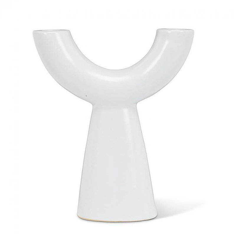 9.5'' H Stoneware Tabletop Candelabra, White