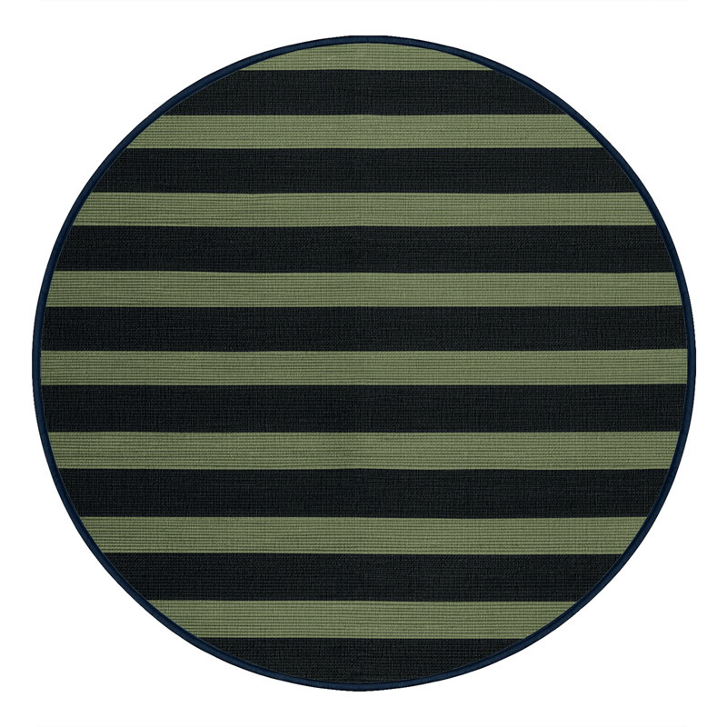 Tapis bleu à rayures horizontales lavable à la machine, Rond 6 pi