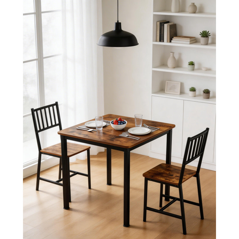 Ensemble de salle à manger 3 pièces pour petits espaces, table de cuisine industrielle et chaises avec pieds en métal, Noir