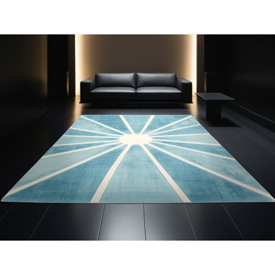 Tapis de couleur unie moderne et contemporain lavable à la machine Elkton Lime - bleu - reliure bleu ciel