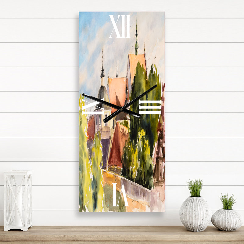 Vue de la vieille ville polaise dans la nature - Horloge murale traditionnelle, Grand