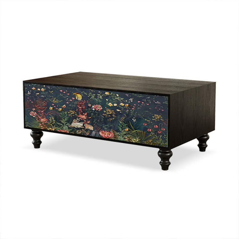 47.24" Black Solid Wood Rectangular Coffee Table
