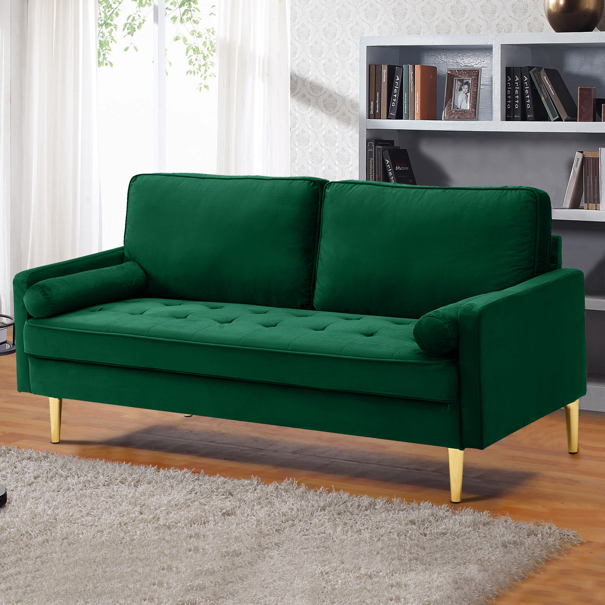 Mercer41 Mid Century Modern Double Sofa, 2 Seater Velvet Tufted Love