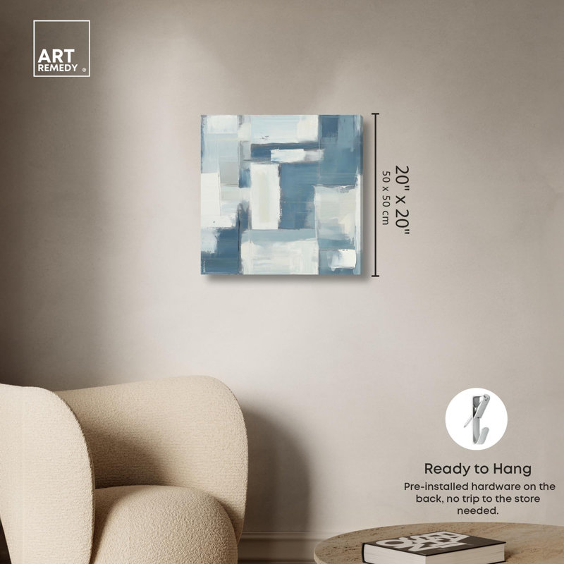 Art abstrait bleu déconstruit par III , Toile tendue, H 20 po x l 20 po