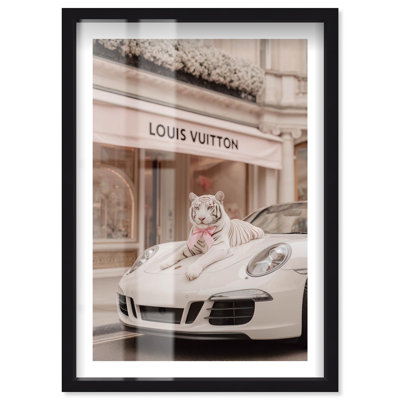 Dainty Tiger at the Store Shadowbox Print Fashion Wall Decor by Notoriart, Black Frame, 30 x 45