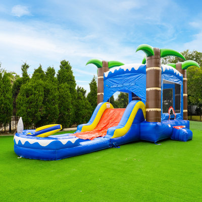 Herokiddo 26' Ocean Shark Commercial Strength Reinforced Construction Inflatable Water Slide Bounce House Combo With Splash Pool (with Air Blower)