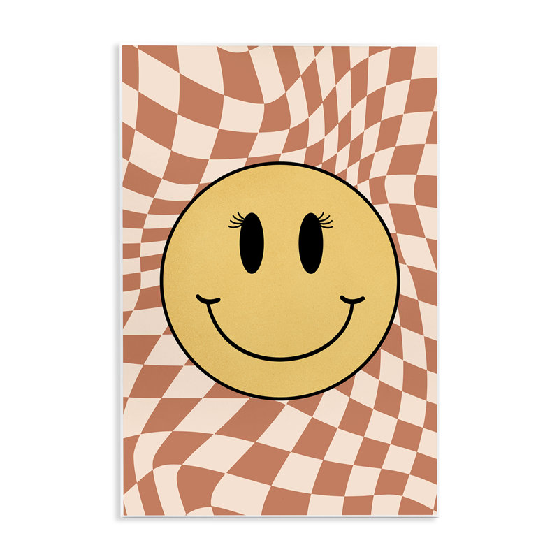 Art mural rétro à carreaux avec sourire par JJ Design House, LLC., H 19 po x l 13 po