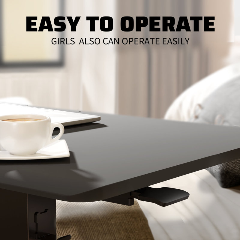 Mobile Rolling Small Table, Adjustable Height Computer Desk, Black