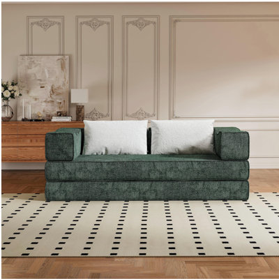 Lit convertible 80 po avec 2 coussins, canapé-lit pliant à 3 places et matelas pour très grand lit, combinaison de bricolage, chenille, vert