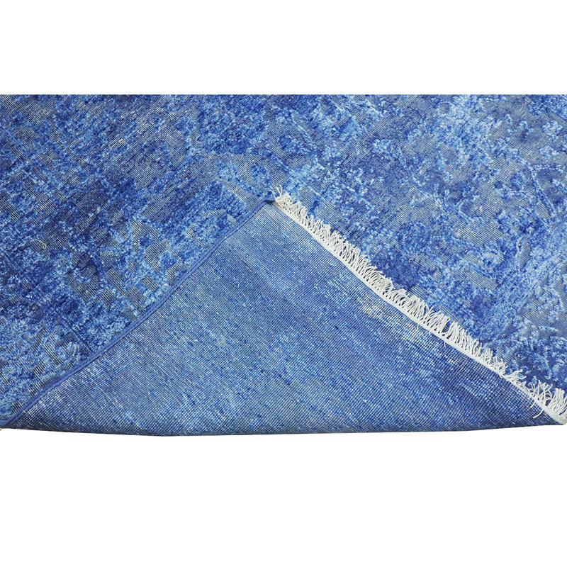 Tapis bleu foncé et bleu foncé noué à la main de haute qualité, Rectangle 4 pi x 6 pi