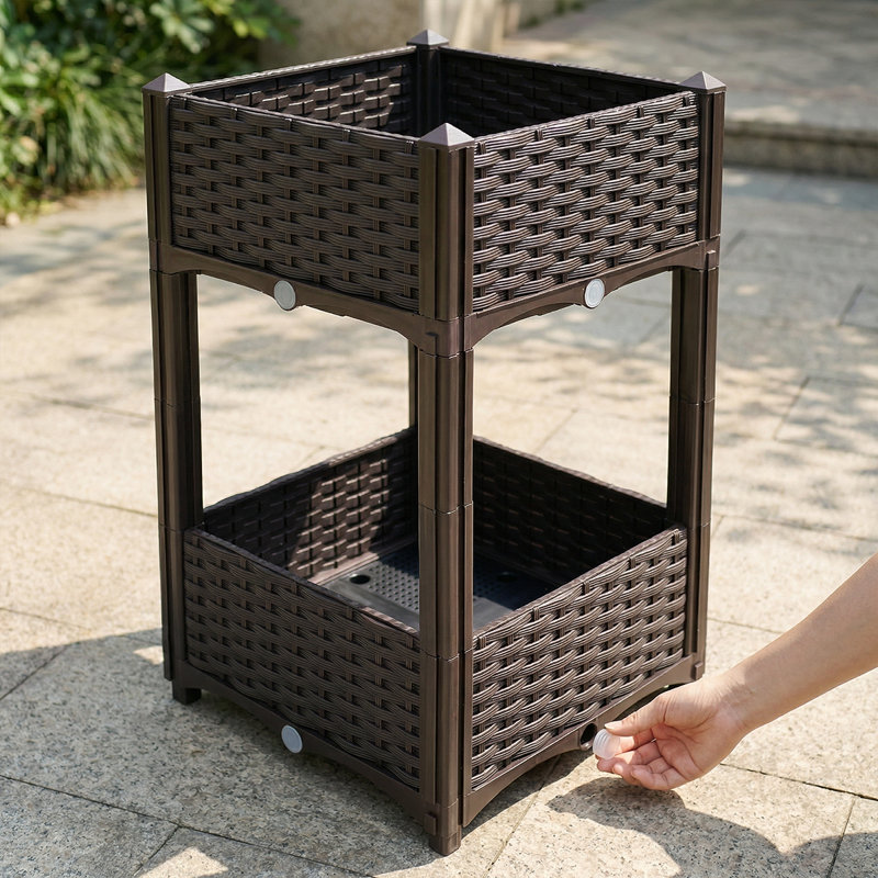 Lits à fleurs imperméables et modulaires avec drainage - parfaits pour les herbes, les légumes et les fleurs, Brun