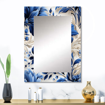 Motif victorien de feuilles d'acanthe bleu cobalt Kramer - miroir décoratif floral, miroir mural de chalet, impression d'art en métal