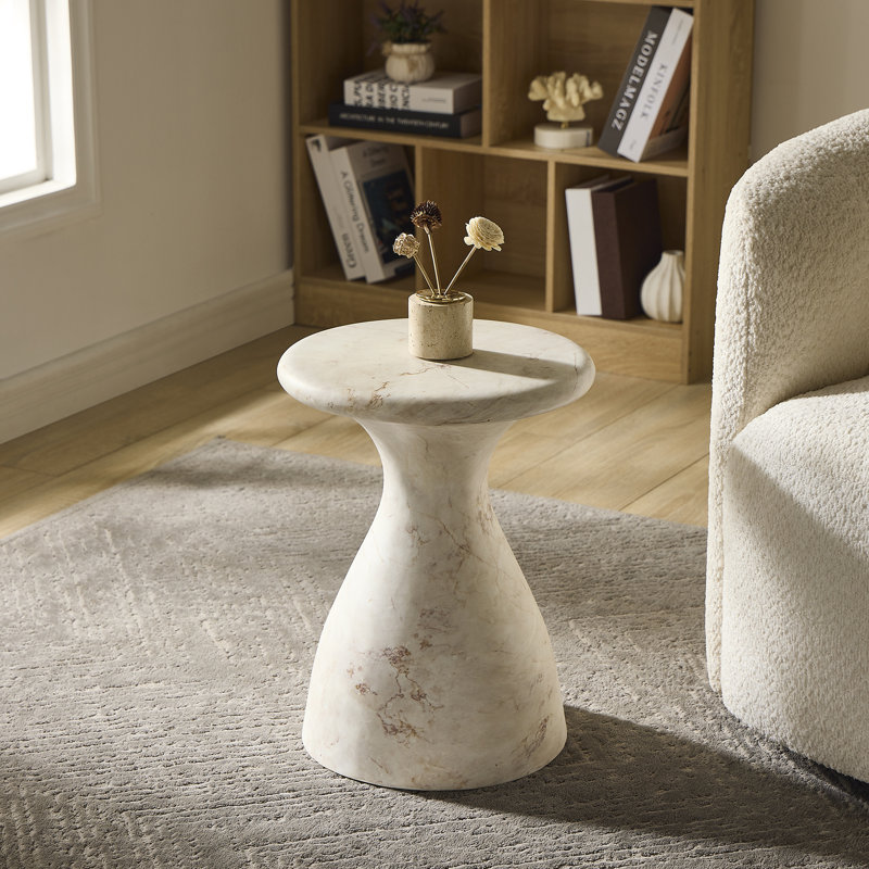 Table d'appoint en béton pour l'intérieur et l'extérieur, table de bout ronde en sablier avec finition en faux marbre
