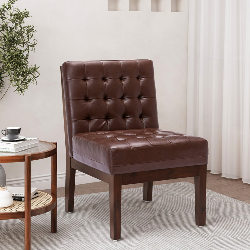Chaise d'appoint chic avec revêtement en bois d'hévéa et structure en bois d'hévéa brun foncé moderne, Dark Brown